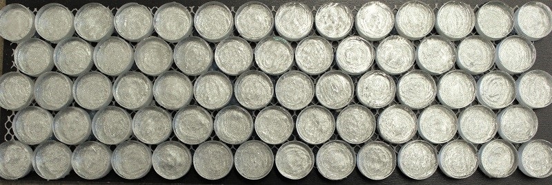 metallic backed platinum glass penny round tiles